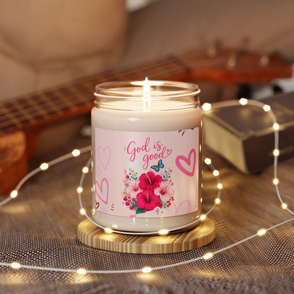 God Is Good Floral Soy Candle — 9oz Scented Jar (Inspirational Gift)