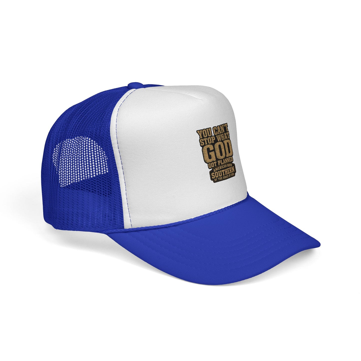 Southern Faith Trucker Cap — "You Can't Stop What God Got Planned" Mesh Hat