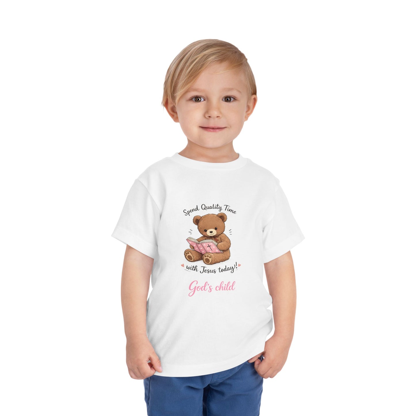 Toddler Tee — "Spend Quality Time with Jesus Today!" Bear Christian Kids Shirt