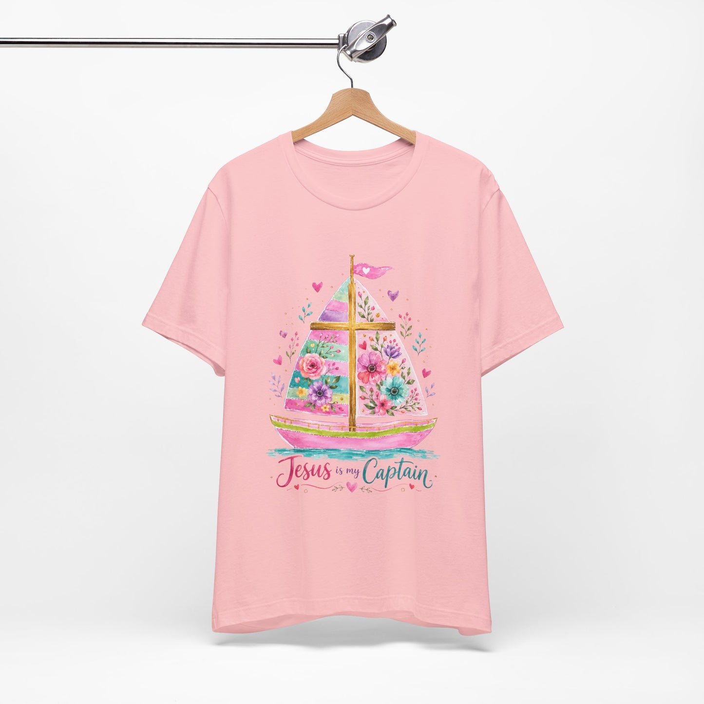 Jesus Is My Captain Floral Sailboat T-Shirt