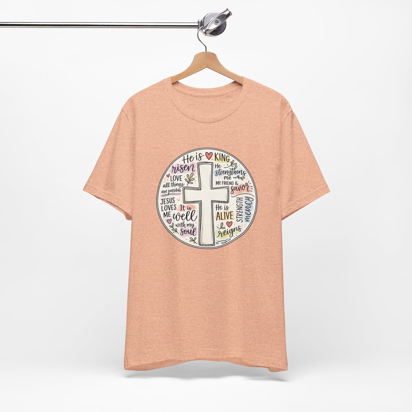 Christian Cross Faith T-Shirt — He Is Risen Inspirational Graphic Tee