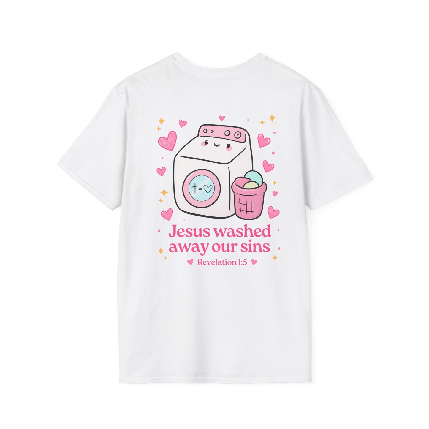 Christian T-Shirt – “Jesus Washed Away Our Sins” Cute Washing Machine Design