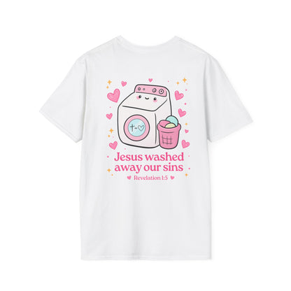 Christian T-Shirt – “Jesus Washed Away Our Sins” Cute Washing Machine Design