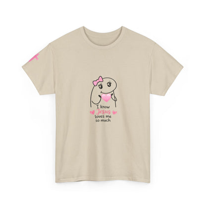 She Is Worthy T-Shirt — "I Know Jesus Loves Me" Pink Bow Christian Tee (Proverbs 31)