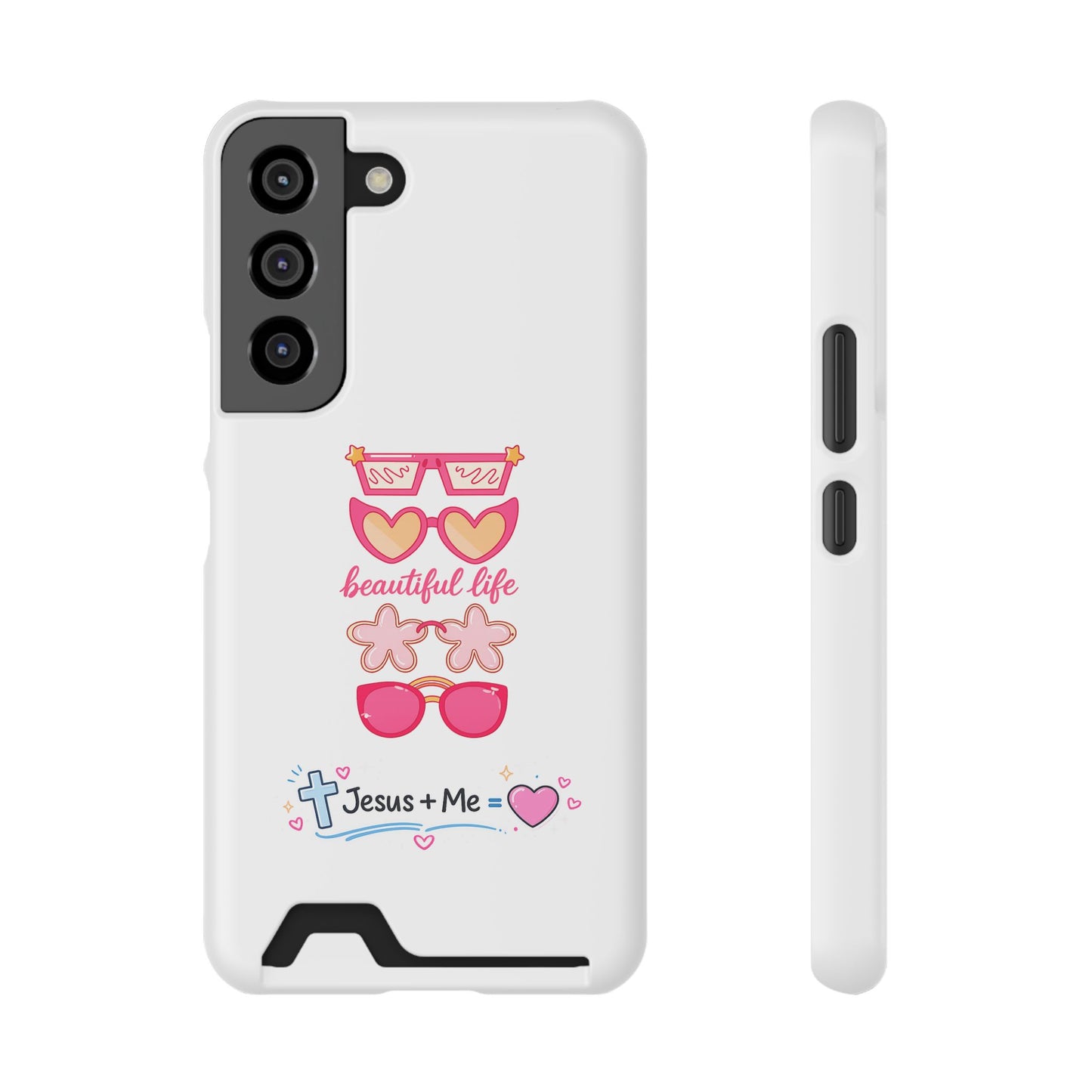 Jesus + Me Phone Card Case — "Beautiful Life" Pink Sunglasses Christian Wallet Case