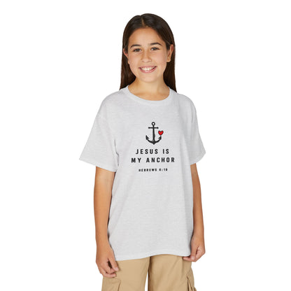 Youth T-Shirt — "Jesus Is My Anchor" Christian Kids Tee (Hebrews 6:19)