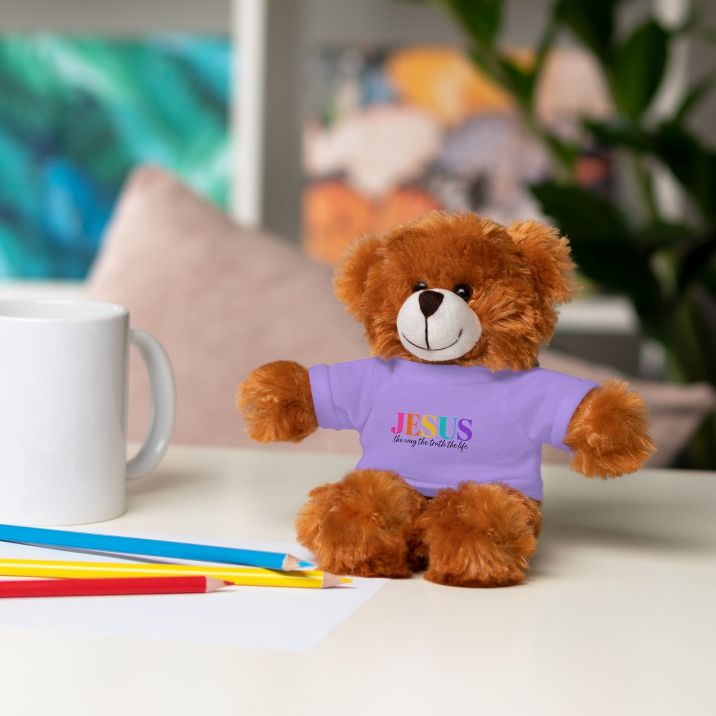 Jesus Rainbow Tee Teddy Bear - Plush Stuffed Animal with Faith Shirt