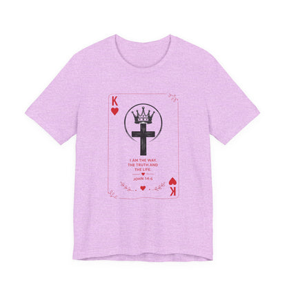 King of Hearts Christian T-Shirt — John 14:6 Cross & Crown Playing Card Design