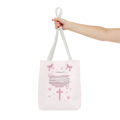 Pink Faith Tote Bag — Inspirational Cross & Rainbow AOP Tote