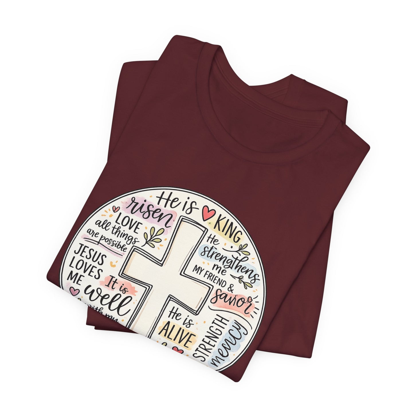 Christian Cross Faith T-Shirt — He Is Risen Inspirational Graphic Tee