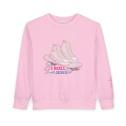 Toddler Sweatshirt — "I Roll With Jesus" Christian Toddler Tee