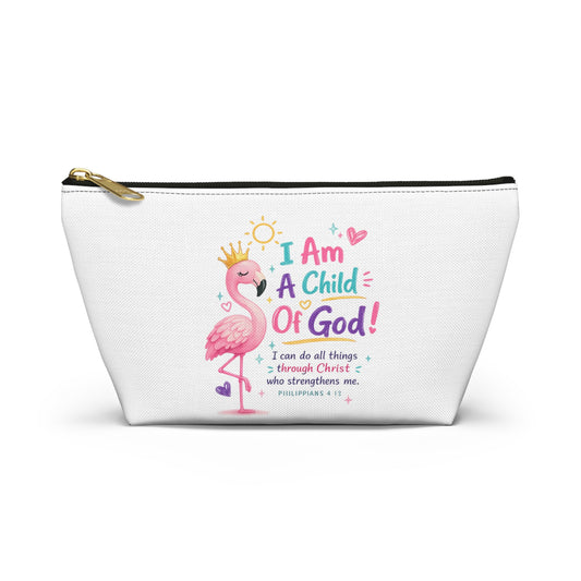 Child of God Flamingo Accessory Pouch — 'I Am A Child Of God' T-Bottom Makeup Bag