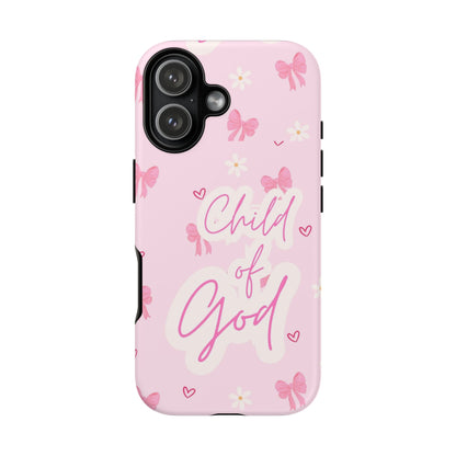 Child of God Pink Phone Case — Cute Christian iPhone Cover with Bows & Hearts