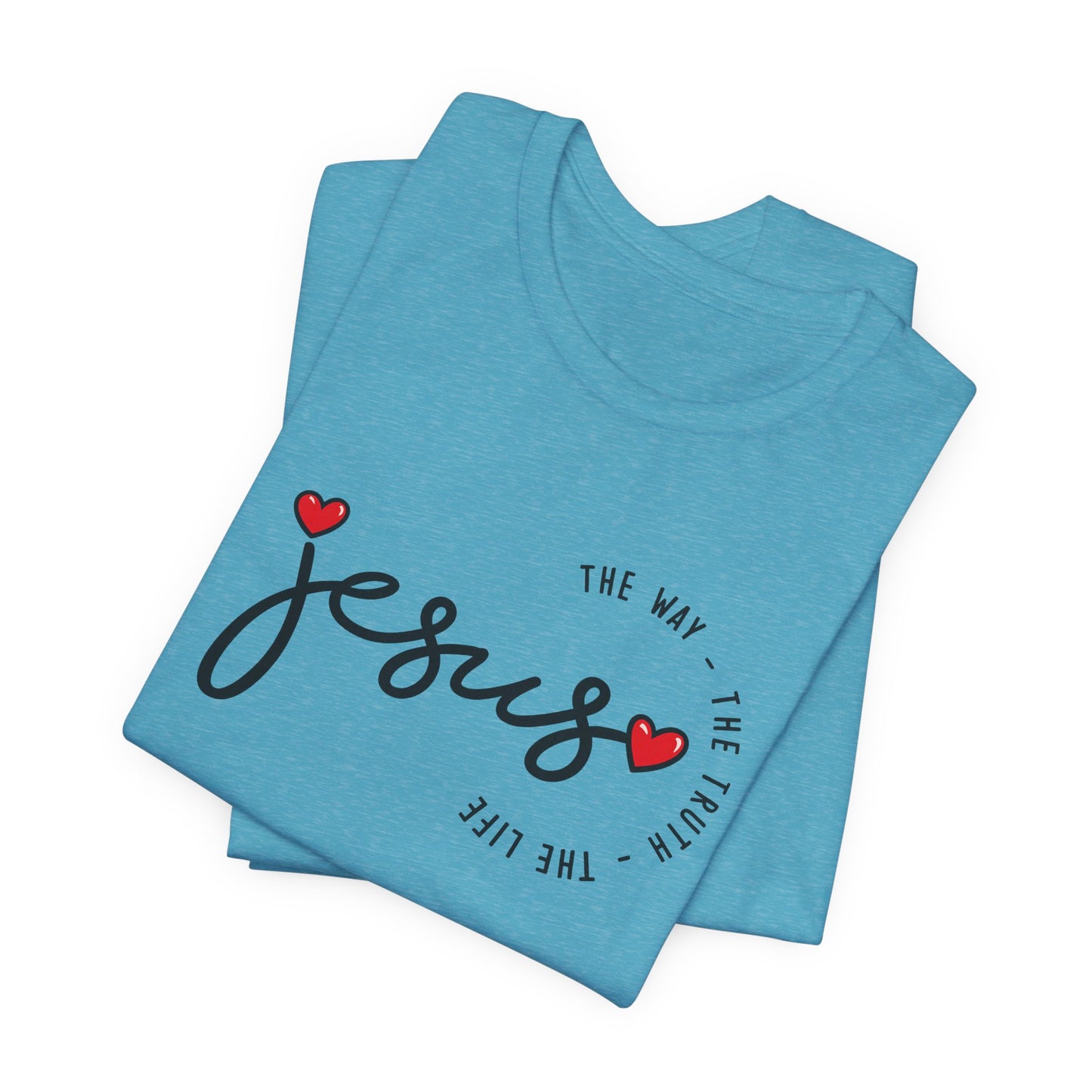 Jesus Script Tee - "Jesus" with Hearts | Faith Christian Shirt