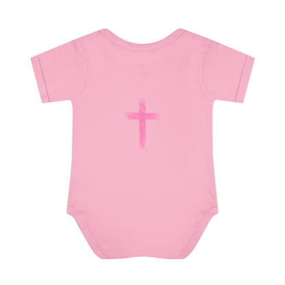 Infant Bodysuit – "God Is Within Her She Will Not Fall" Pink Cross Christian Baby Onesie