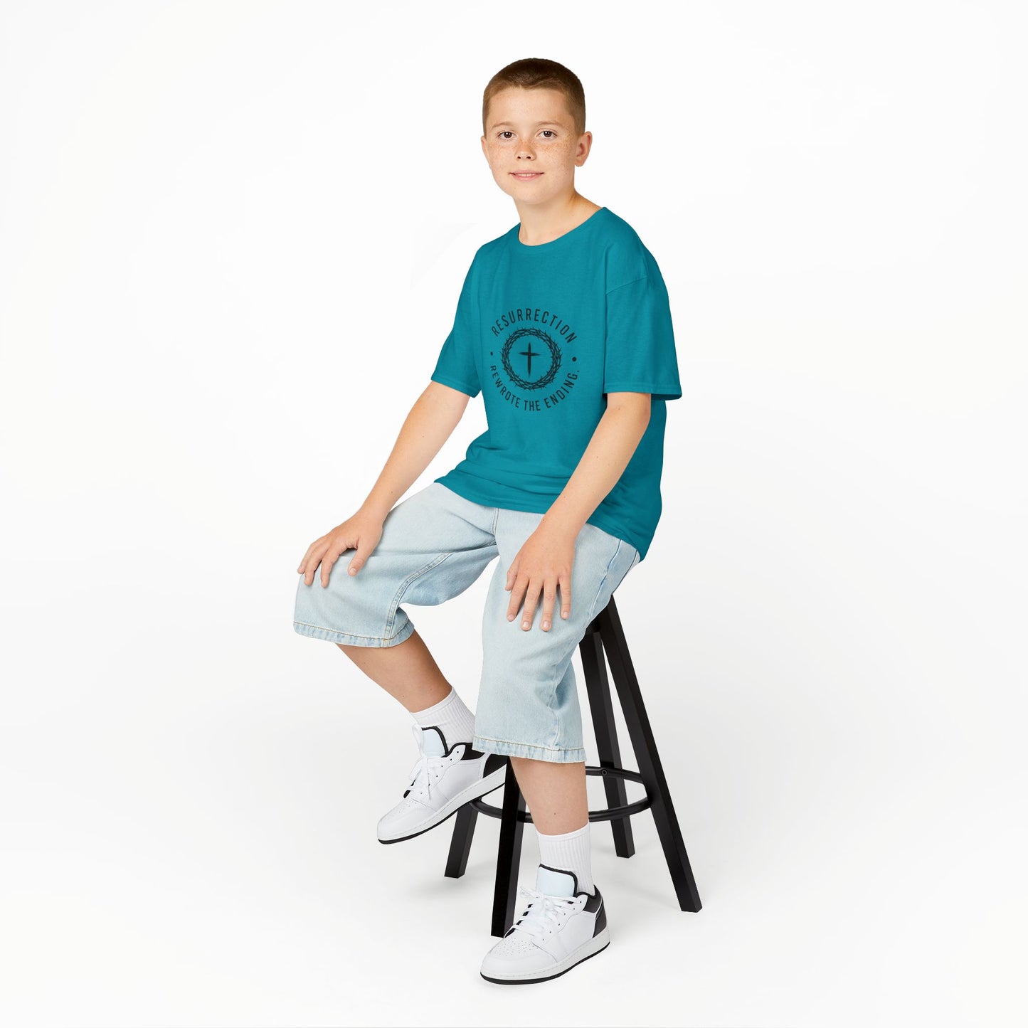 UNISEX KIDS Tee — 'Resurrection: He Wrote the Ending' Cross Graphic
