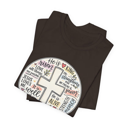 Christian Cross Faith T-Shirt — He Is Risen Inspirational Graphic Tee
