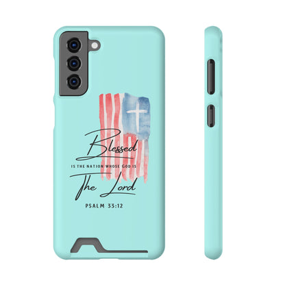 Blessed The Lord Phone Case with Card Holder — Psalm 33:12 Christian Wallet Case