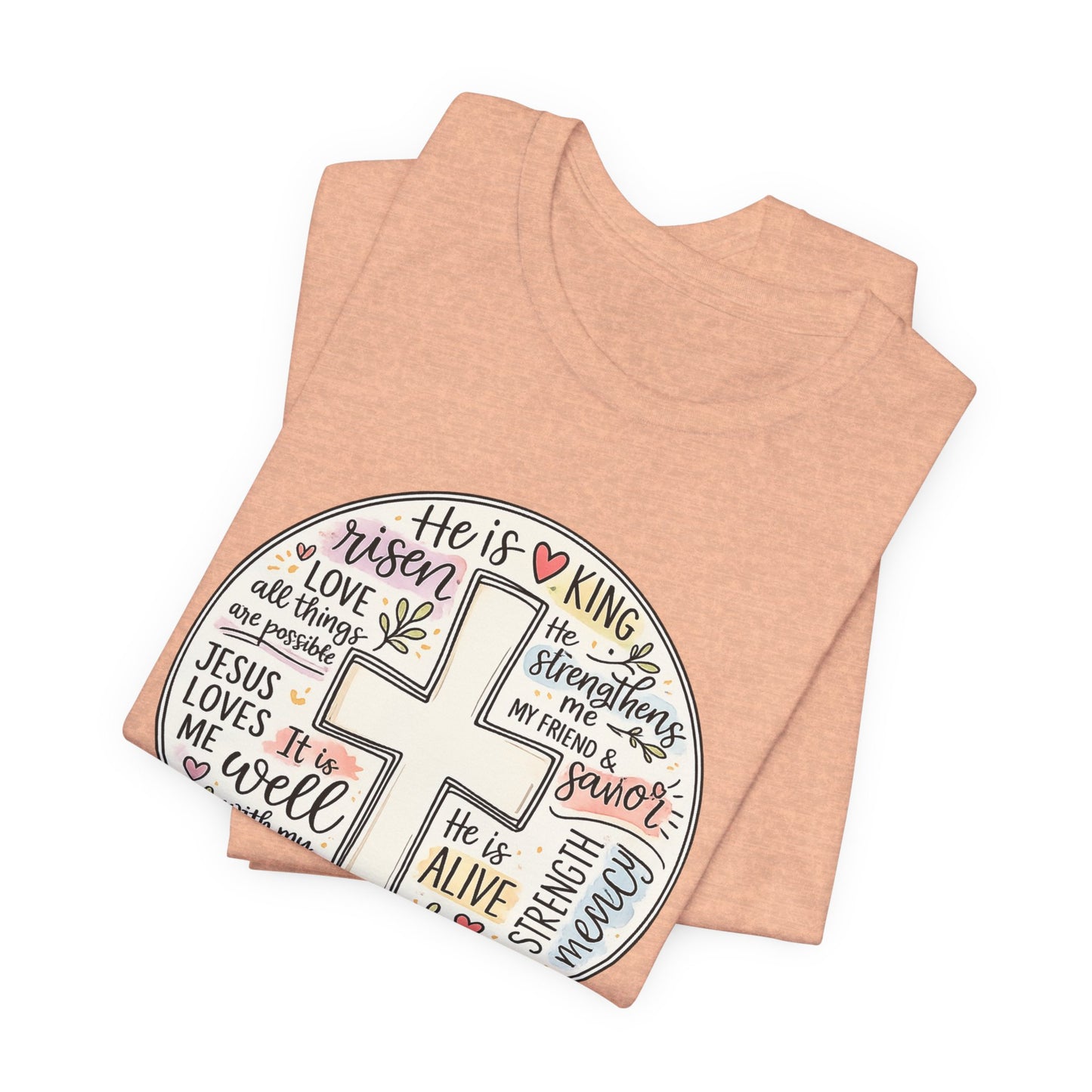 Christian Cross Faith T-Shirt — He Is Risen Inspirational Graphic Tee