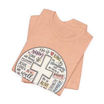 Christian Cross Faith T-Shirt — He Is Risen Inspirational Graphic Tee