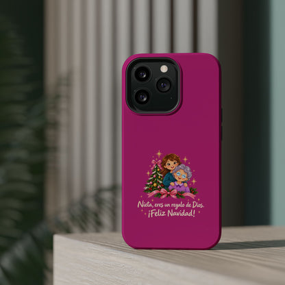 Magenta Christmas Grandma Phone Case — "Abuela, eres un regalo de Dios. ¡Feliz Navidad!" Magnetic Impact-Resistant