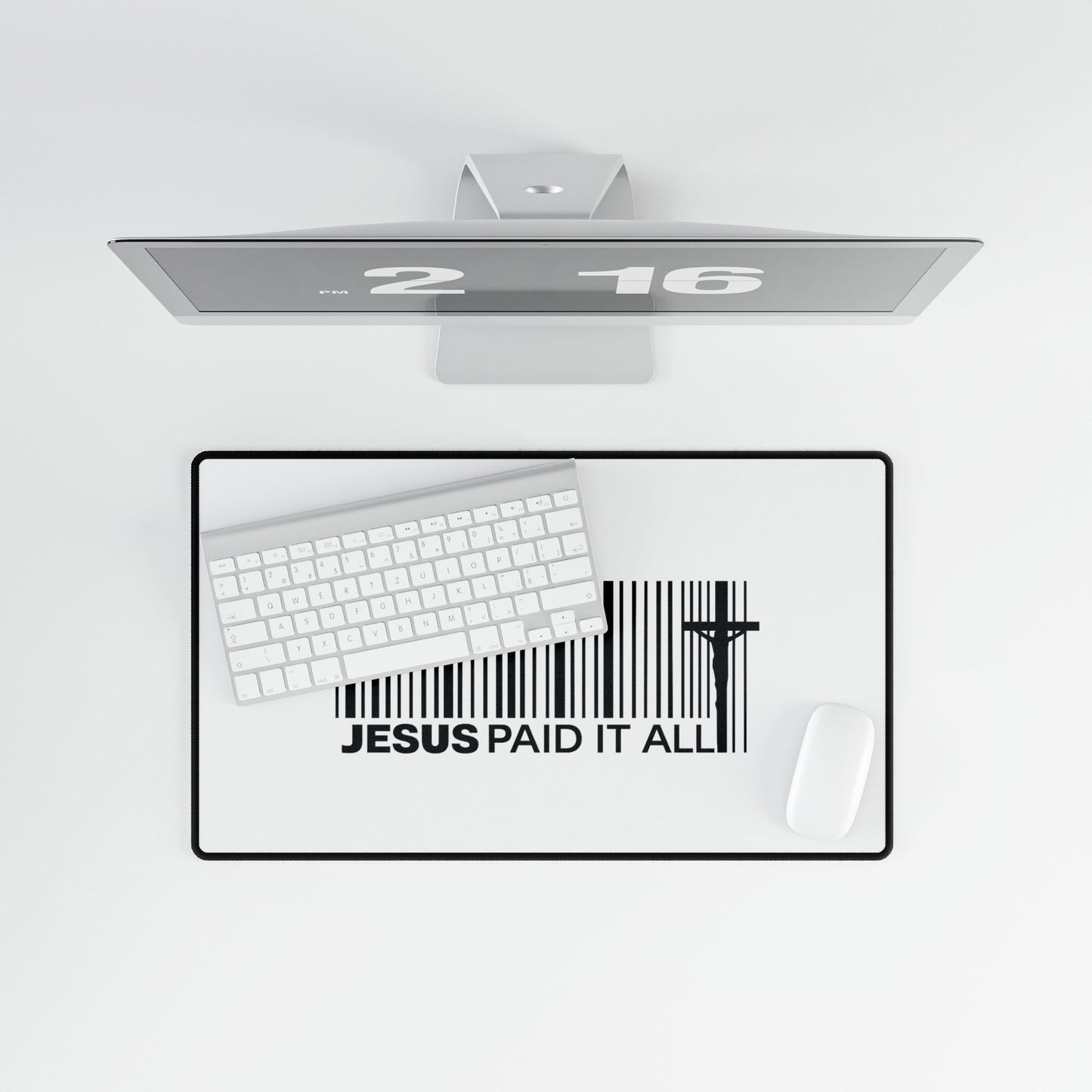 Christian Desk Mat – "Jesus Paid It All" Barcode Design