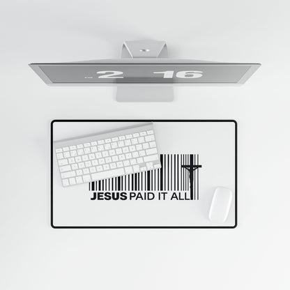 Christian Desk Mat – "Jesus Paid It All" Barcode Design