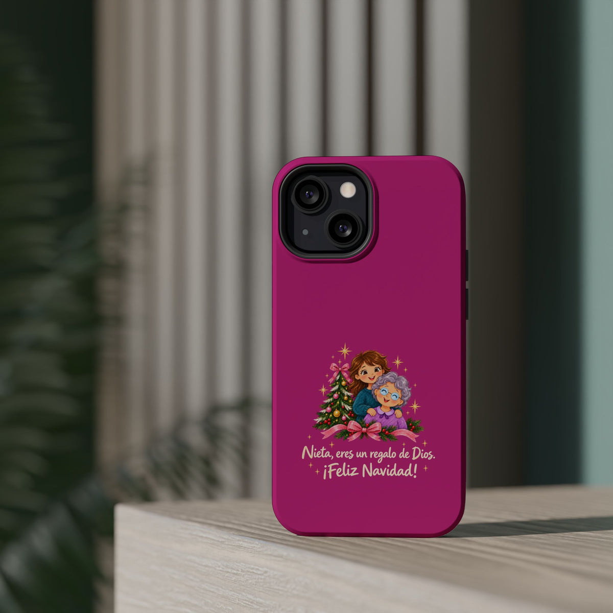 Magenta Christmas Grandma Phone Case — "Abuela, eres un regalo de Dios. ¡Feliz Navidad!" Magnetic Impact-Resistant