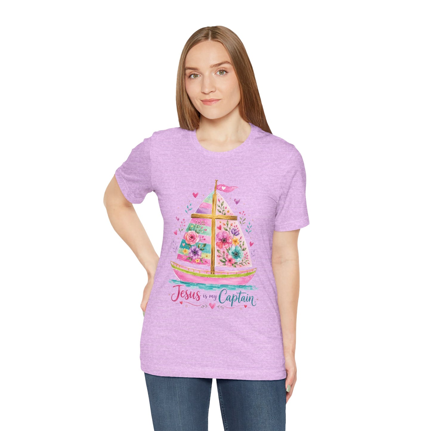 Jesus Is My Captain Floral Sailboat T-Shirt