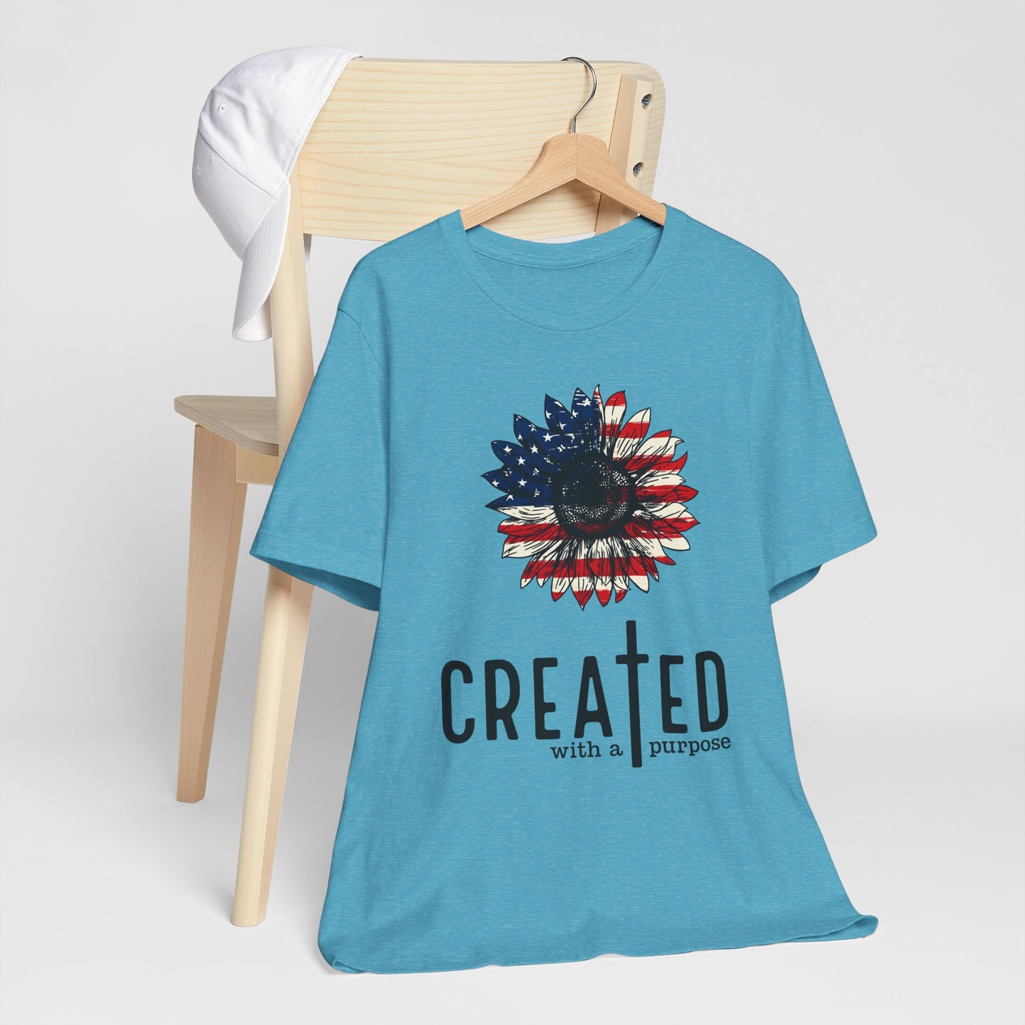 Created With A Purpose American Flag Sunflower T-Shirt
