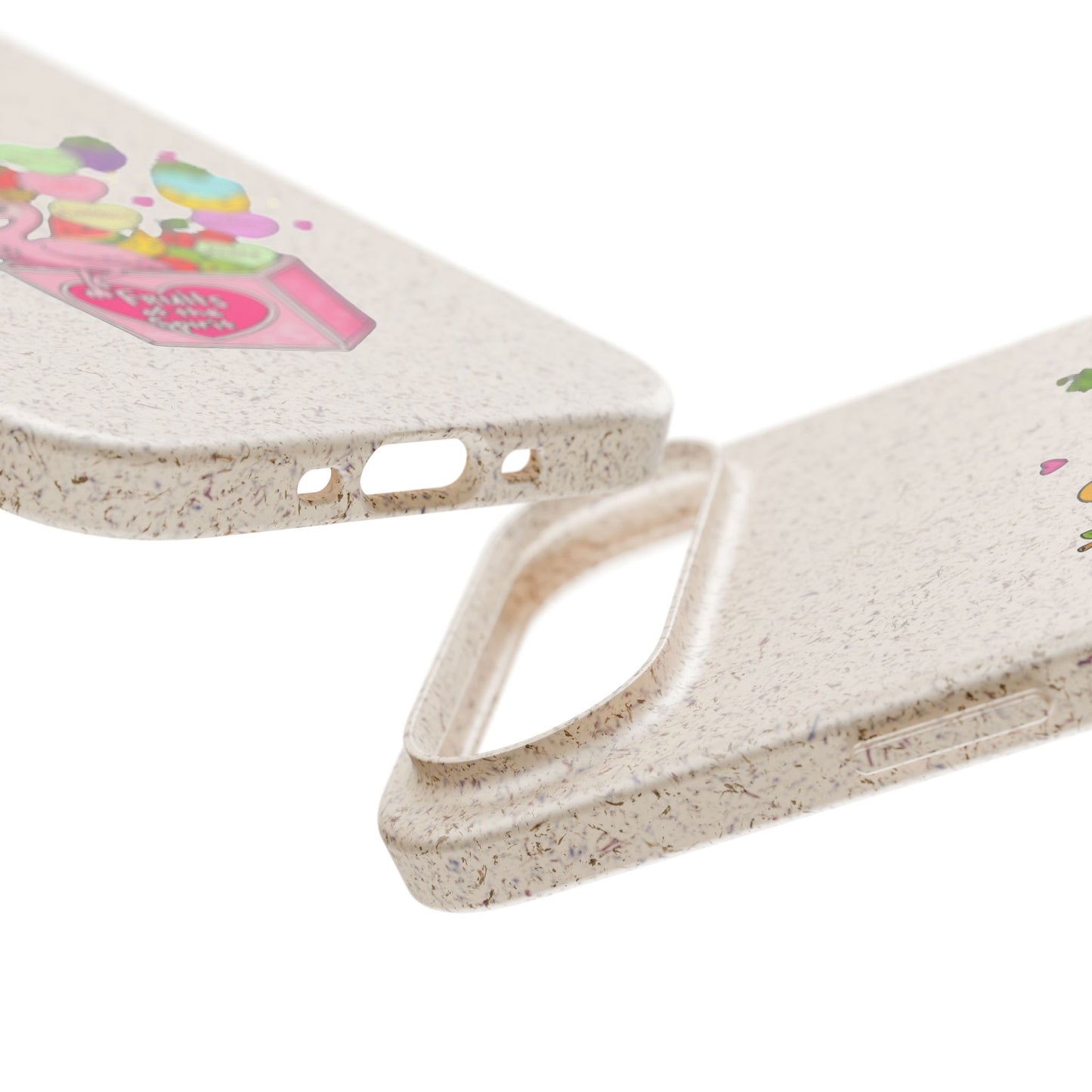 Biodegradable Phone Case — Cute Flamingo & Fruit Hearts "Fruity Love" Eco-Friendly iPhone Cover