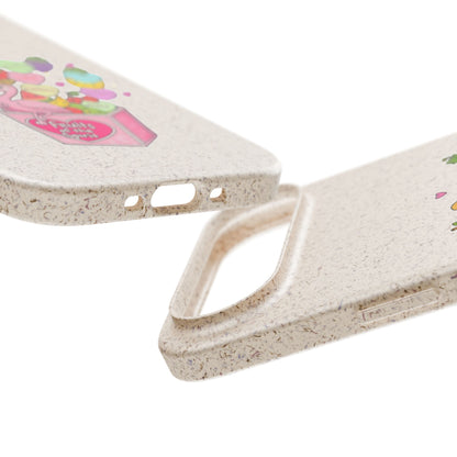 Biodegradable Phone Case — Cute Flamingo & Fruit Hearts "Fruity Love" Eco-Friendly iPhone Cover