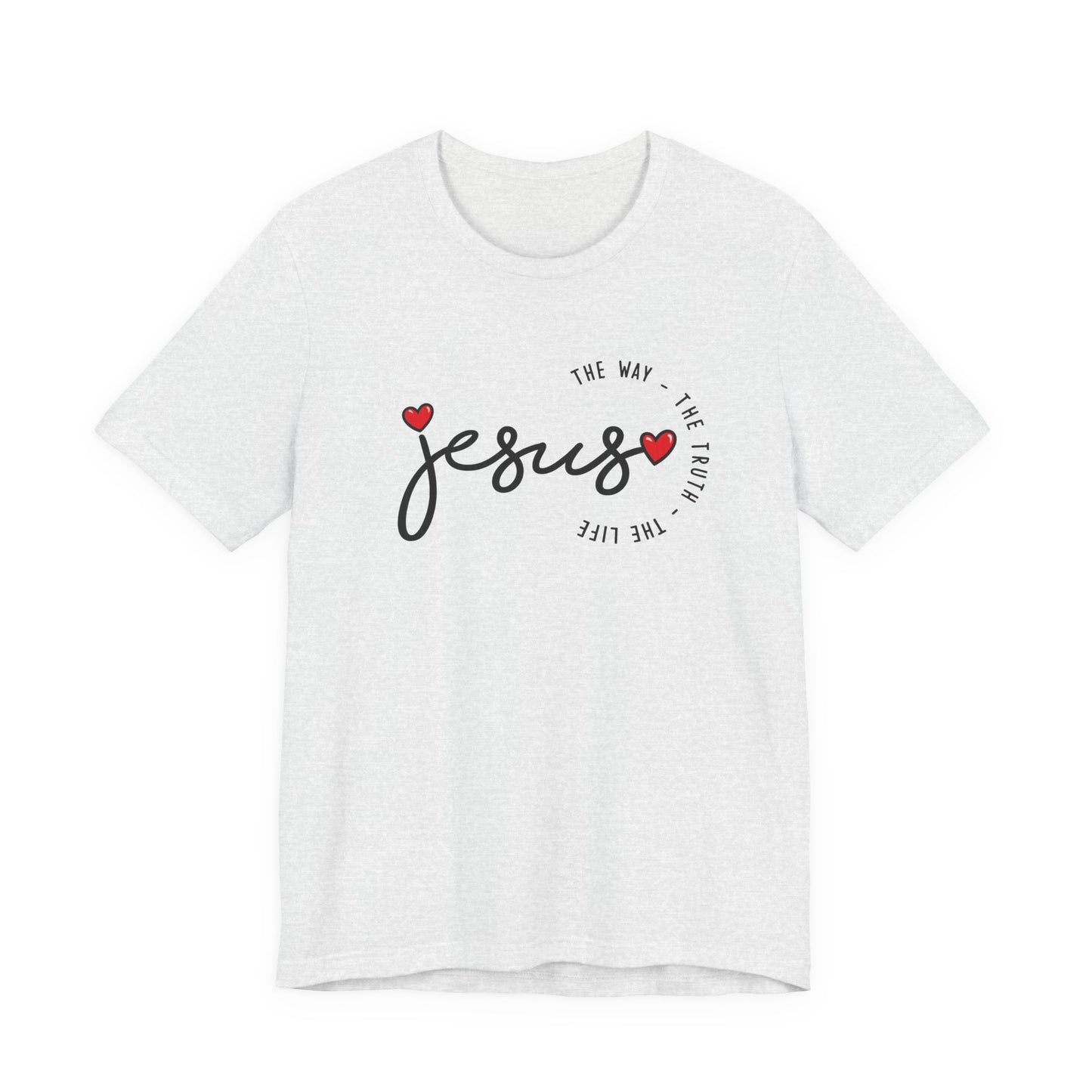 Jesus Script Tee - "Jesus" with Hearts | Faith Christian Shirt