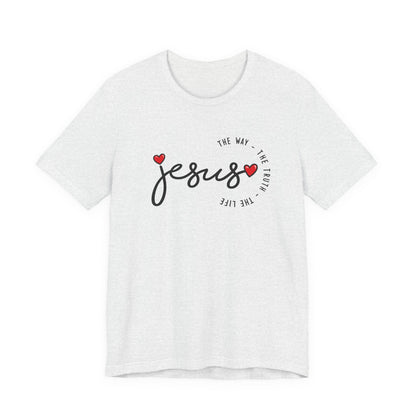 Jesus Script Tee - "Jesus" with Hearts | Faith Christian Shirt