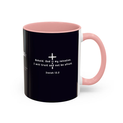 Christian faith gift  Coffee Mug — 'Tetelestai' Cross Design with Isaiah 12:2 Scripture (11/15oz Accent Mug)