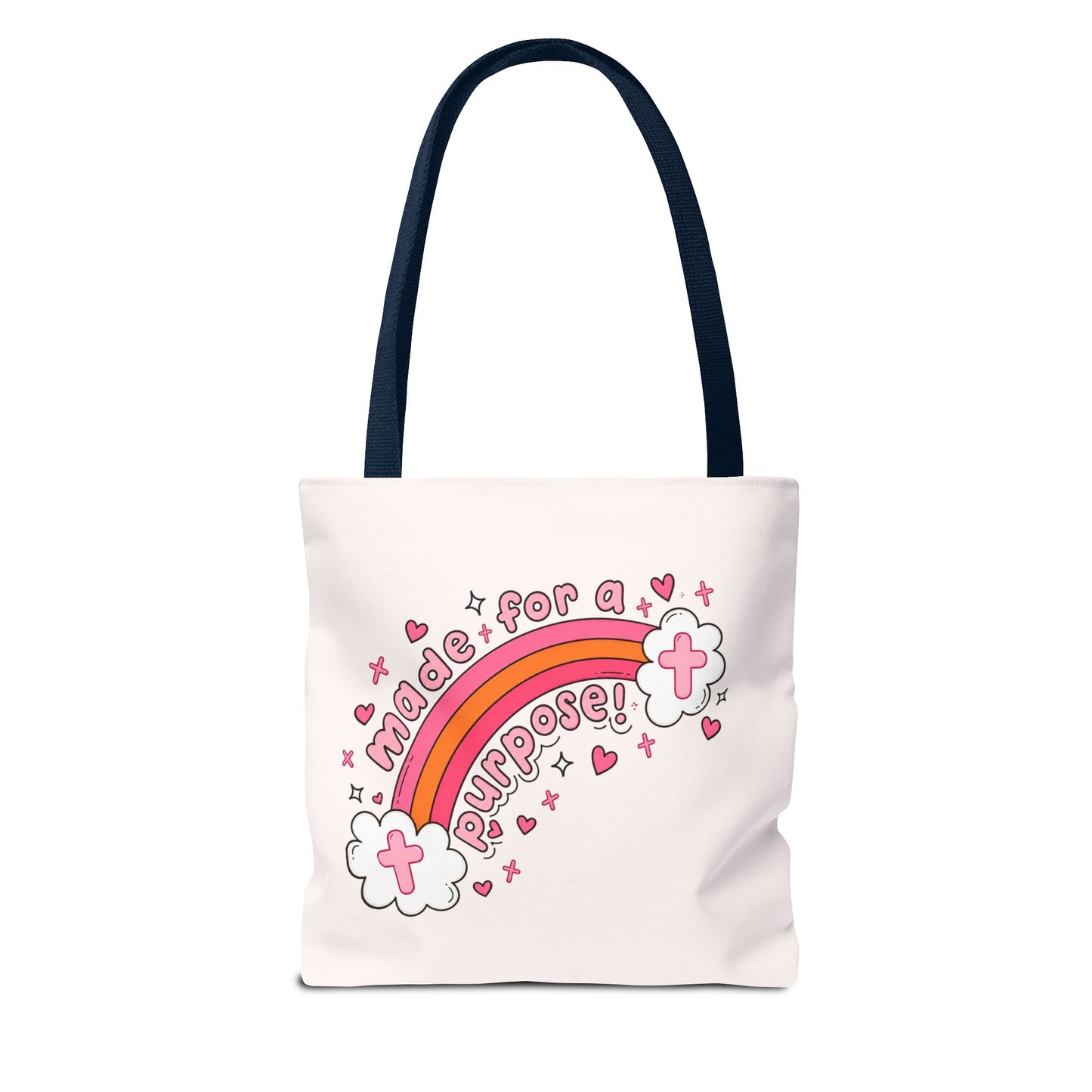 Pink Faith Tote Bag — Inspirational Cross & Rainbow AOP Tote