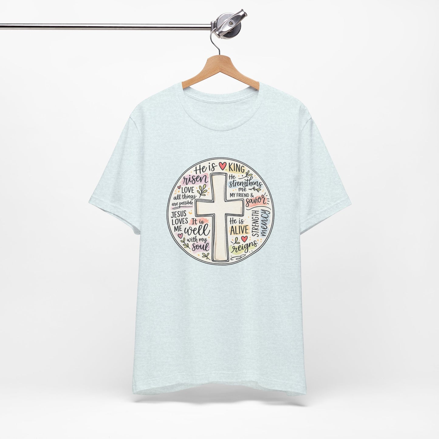 Christian Cross Faith T-Shirt — He Is Risen Inspirational Graphic Tee