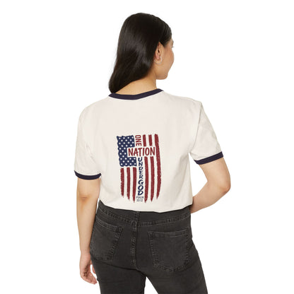 America Ringer T-Shirt — Vintage Flag "One Nation Under God" Patriotic Tee