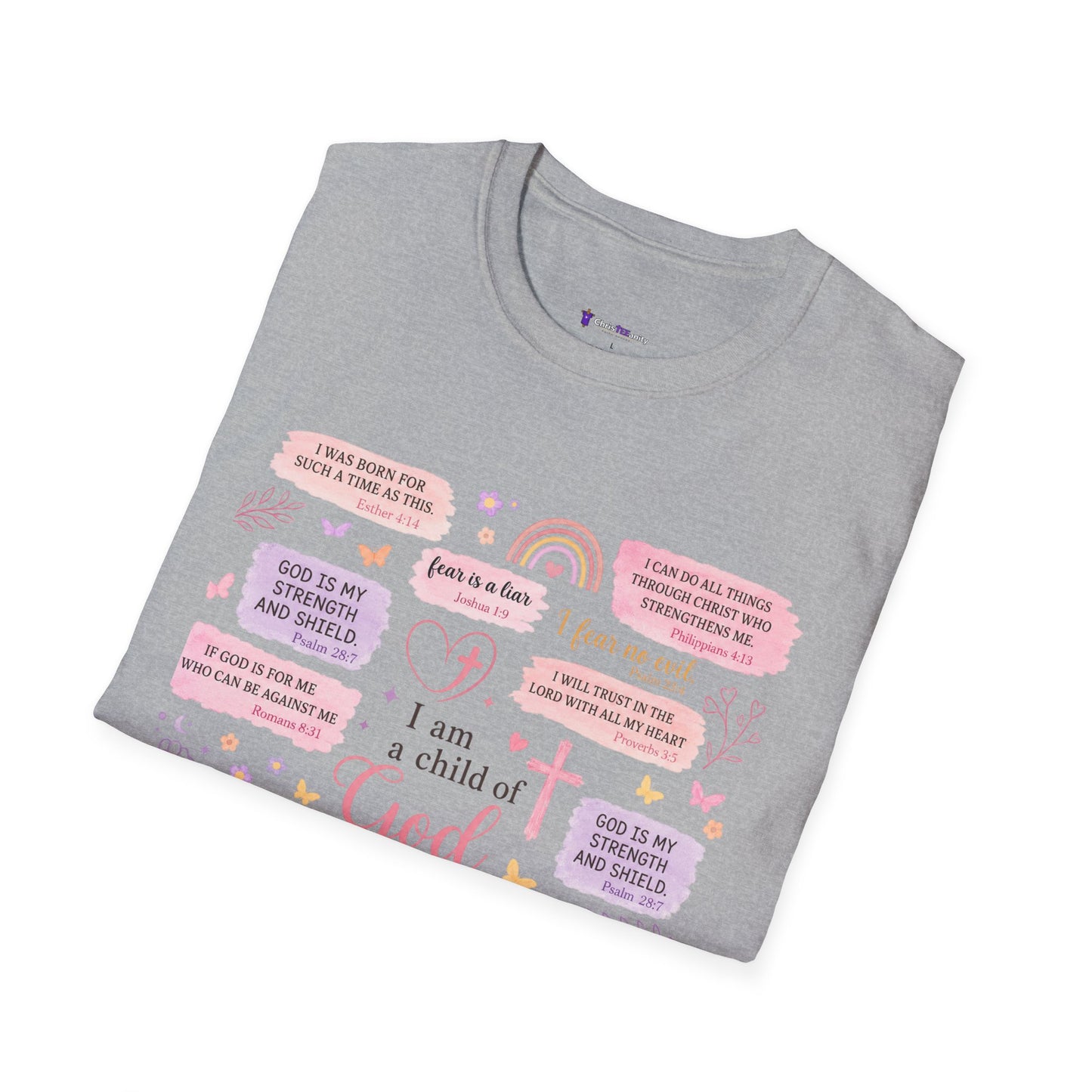 Christian Inspirational T-Shirt — “I am a child of God” Pink Scripture Tee