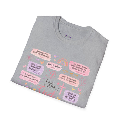 Christian Inspirational T-Shirt — “I am a child of God” Pink Scripture Tee
