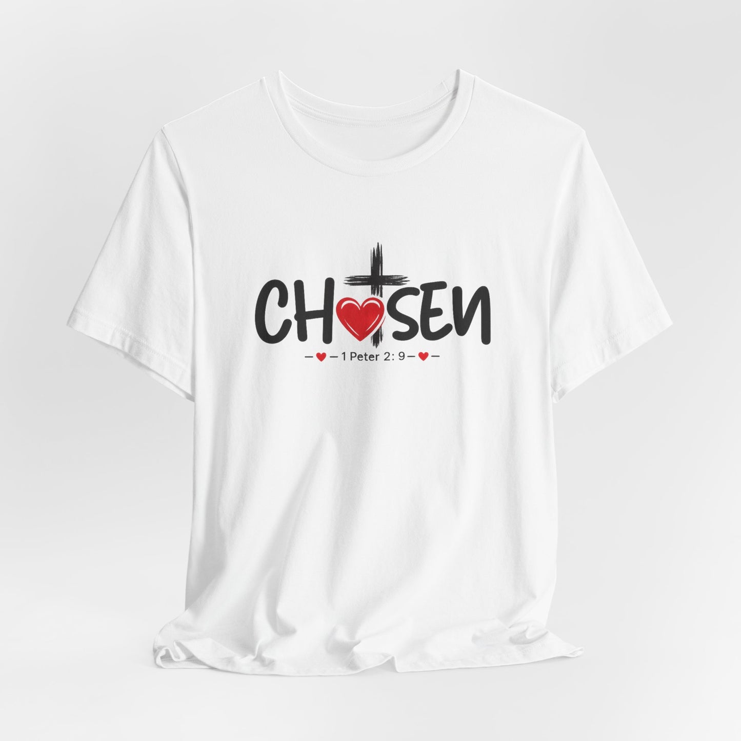Chosen Cross Heart T-Shirt — Christian Faith Tee (1 Peter 2)