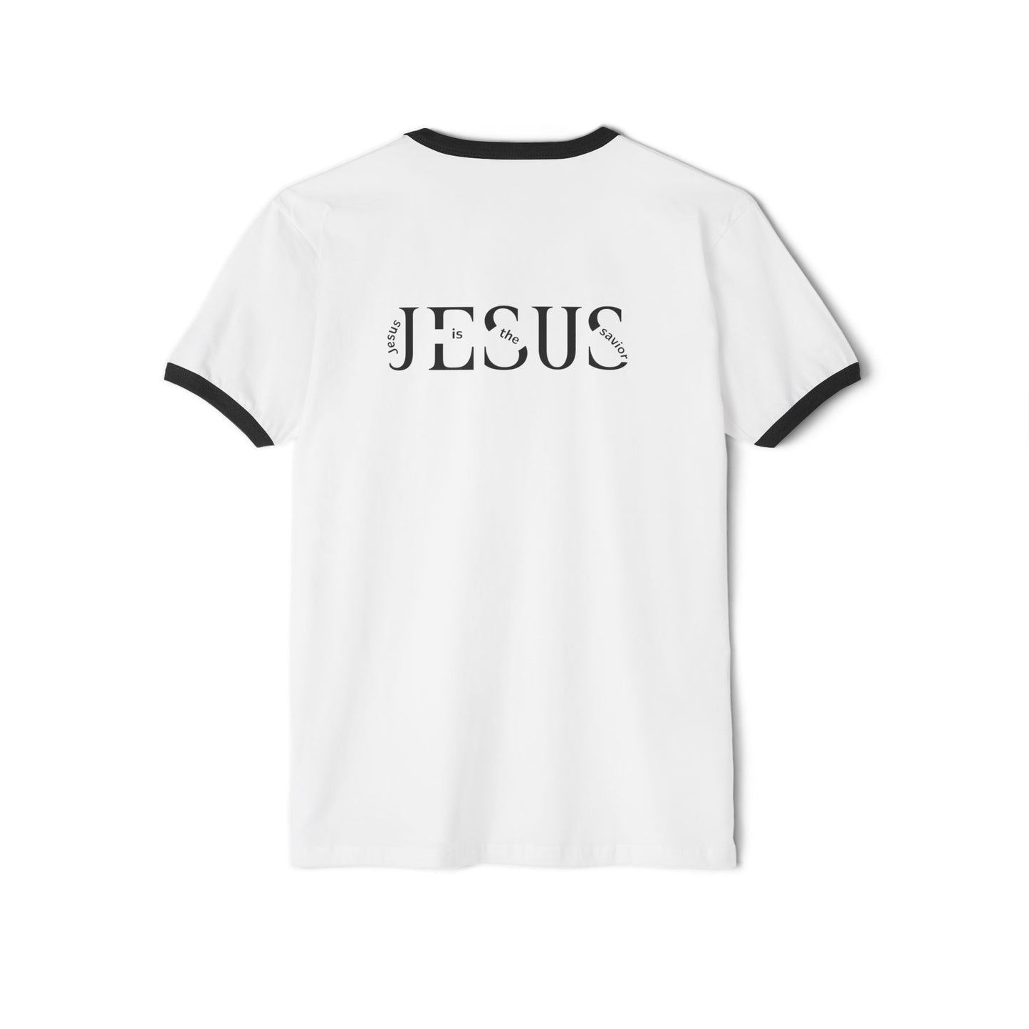 Christian Ringer T-Shirt — 'CHRIST' Front / 'JESUS' Back Religious Tee
