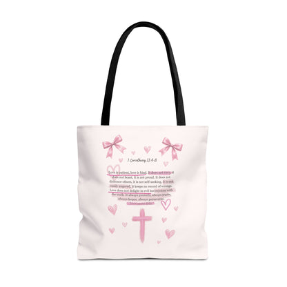 Pink Faith Tote Bag — Inspirational Cross & Rainbow AOP Tote