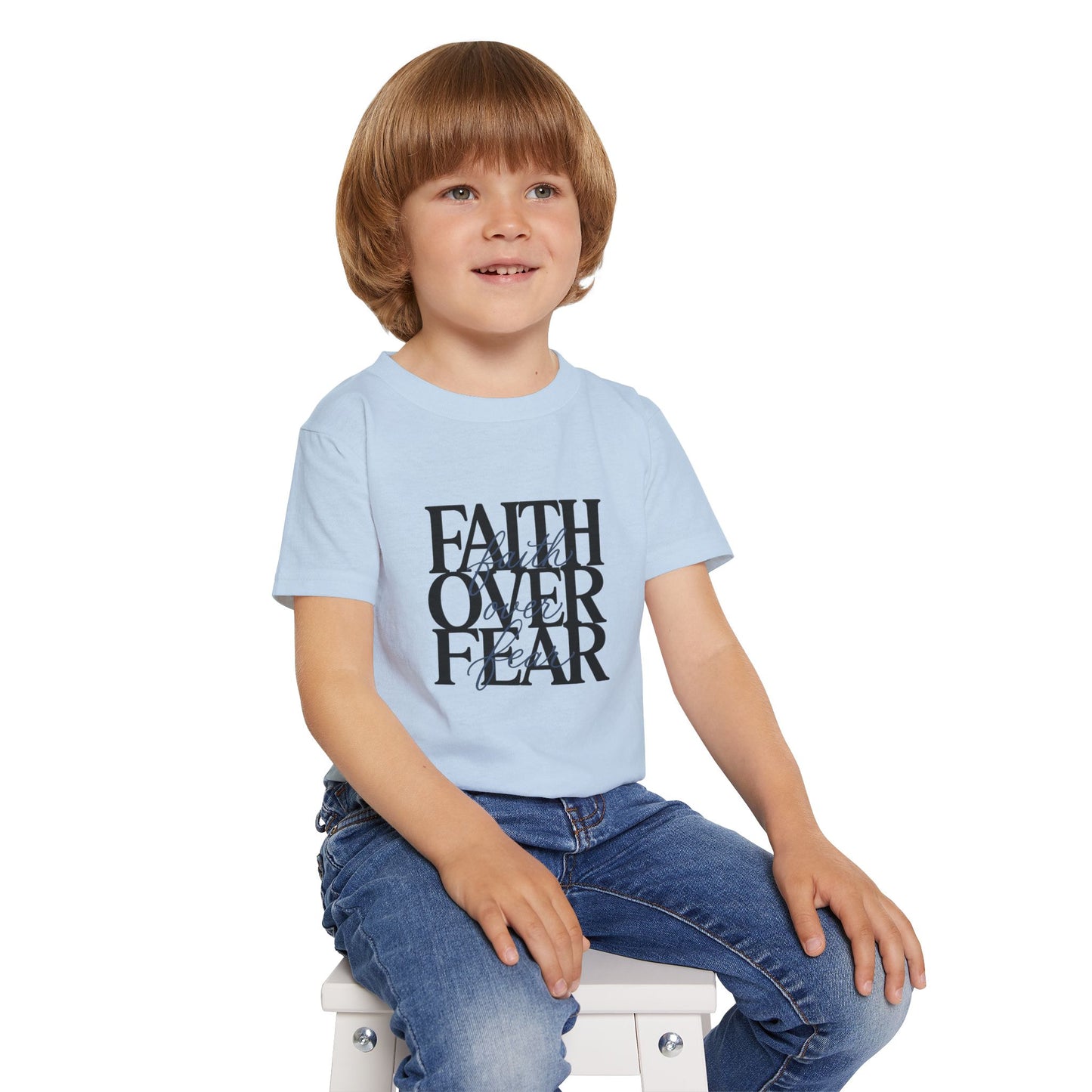 Toddler T‑Shirt — "Faith Over Fear" Scripture Graphic, Christian Kids Tee
