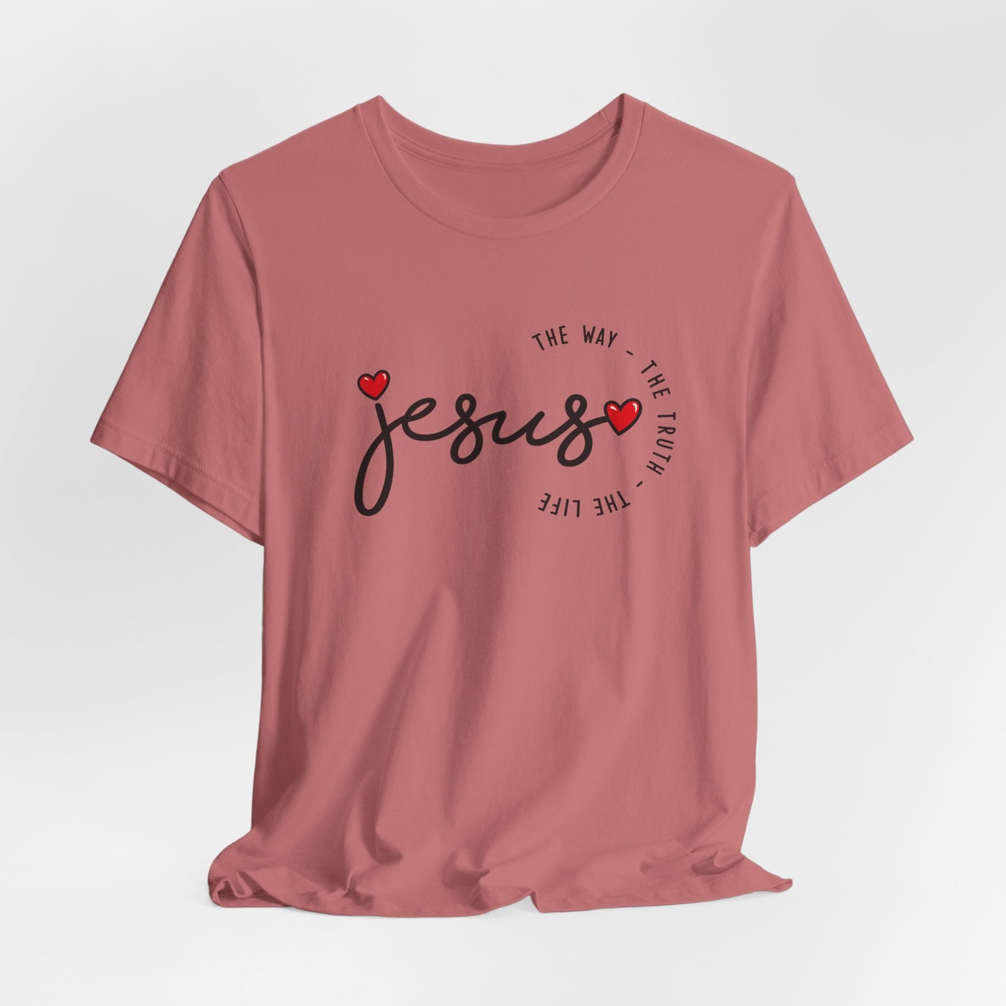 Jesus Script Tee - "Jesus" with Hearts | Faith Christian Shirt