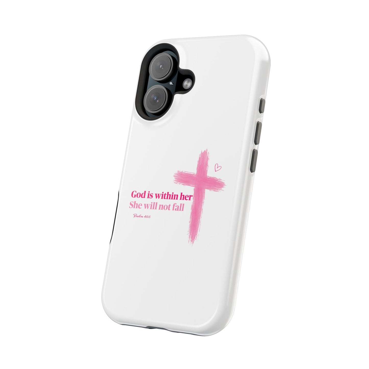 Phone Case — "God is within her, She will not fall" Pink Cross Magnetic Impact-Resistant Case