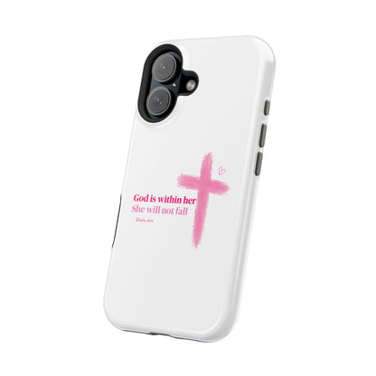 Phone Case — "God is within her, She will not fall" Pink Cross Magnetic Impact-Resistant Case