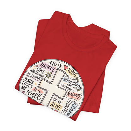 Christian Cross Faith T-Shirt — He Is Risen Inspirational Graphic Tee