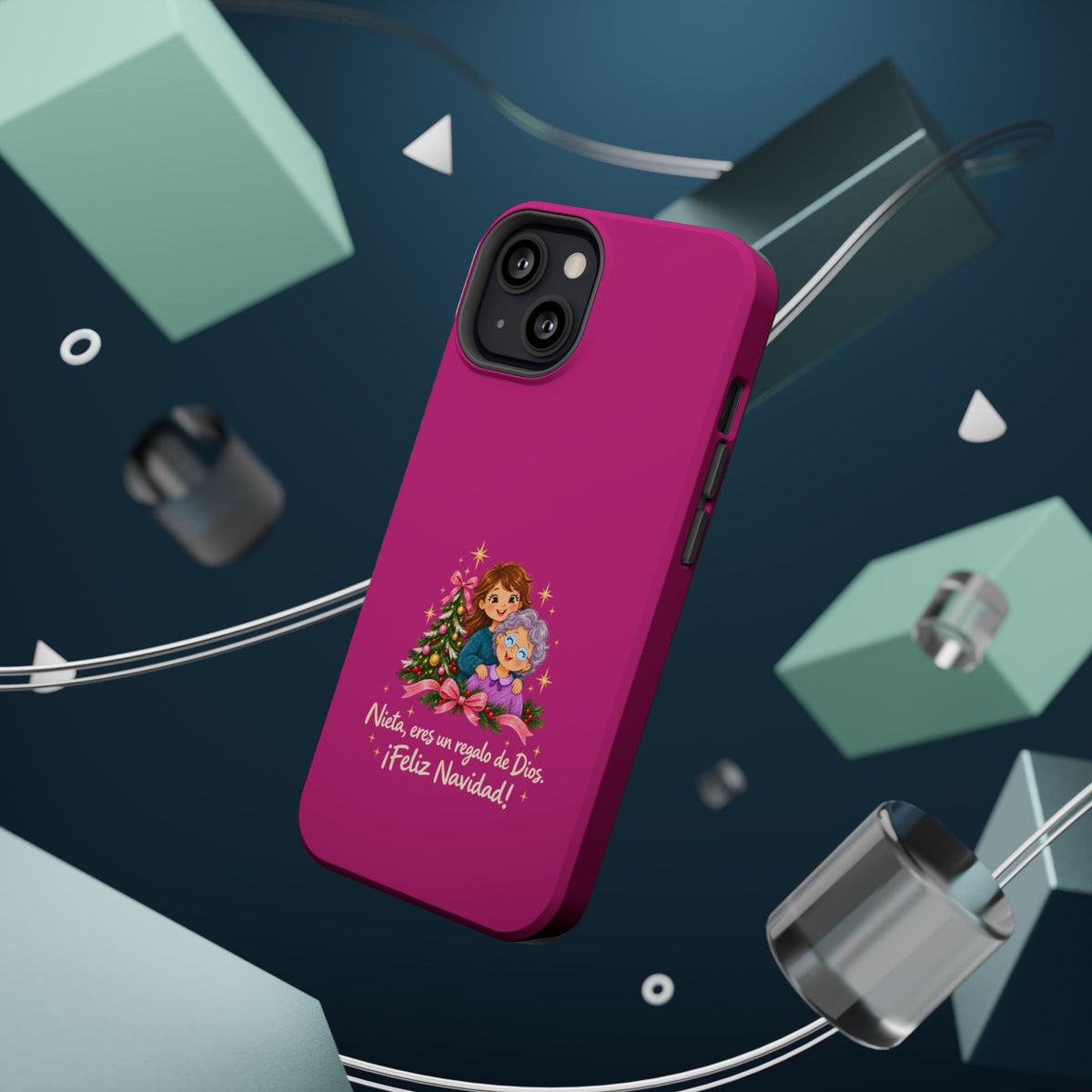 Magenta Christmas Grandma Phone Case — "Abuela, eres un regalo de Dios. ¡Feliz Navidad!" Magnetic Impact-Resistant