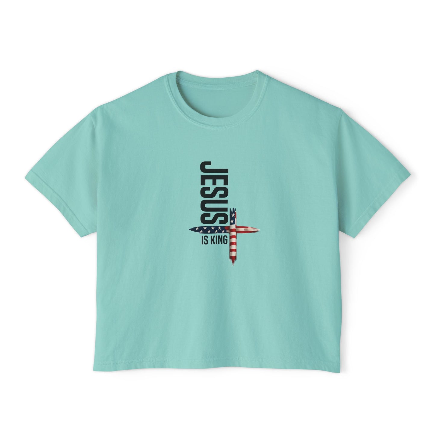 Jesus Is King American Flag Cross Women's Boxy Tee